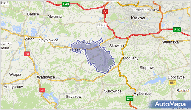gmina Skawina - powiat krakowski na mapie Targeo