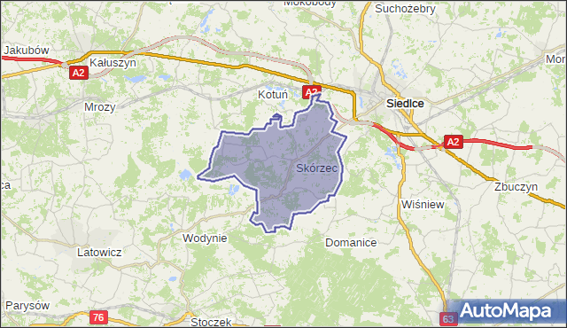 gmina Skórzec - powiat siedlecki na mapie Targeo
