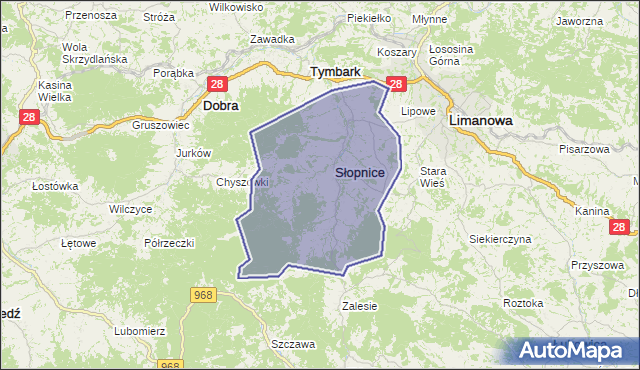 gmina Słopnice - powiat limanowski na mapie Targeo