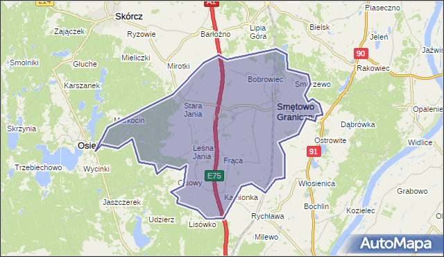 gmina Smętowo Graniczne - powiat starogardzki na mapie Targeo