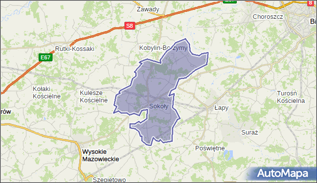 gmina Sokoły - powiat wysokomazowiecki na mapie Targeo