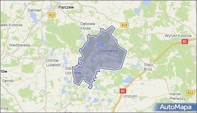 gmina Sosnowica - powiat parczewski na mapie Targeo