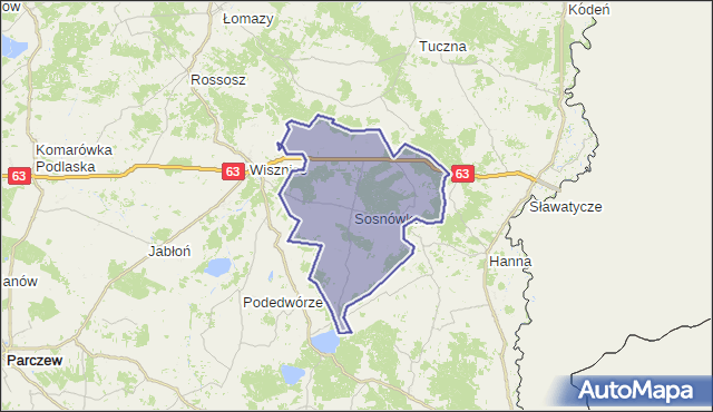 gmina Sosnówka - powiat bialski na mapie Targeo