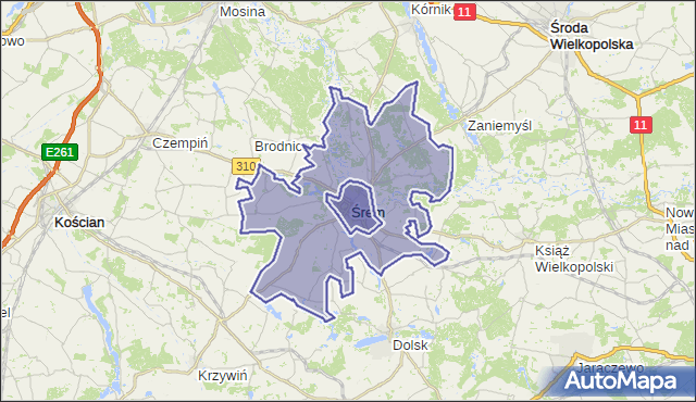 gmina Śrem - powiat śremski na mapie Targeo