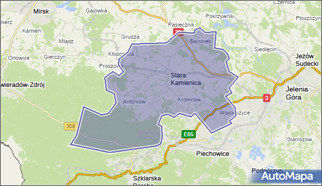 gmina Stara Kamienica - powiat jeleniogórski na mapie Targeo