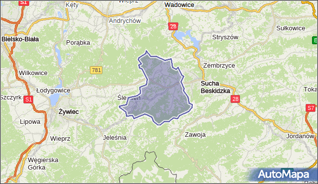 gmina Stryszawa - powiat suski na mapie Targeo