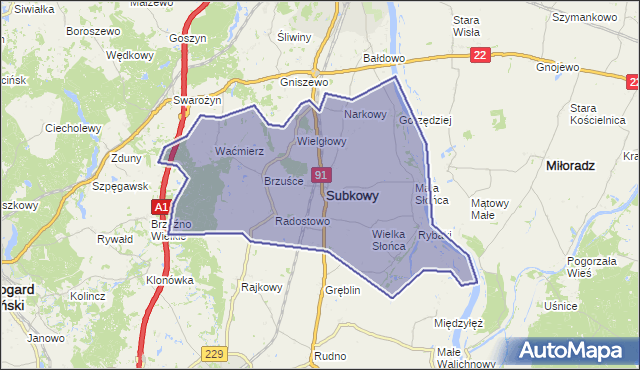 gmina Subkowy - powiat tczewski na mapie Targeo