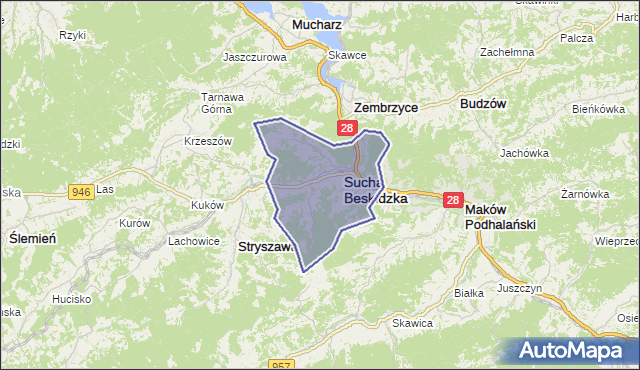 gmina Sucha Beskidzka - powiat suski na mapie Targeo