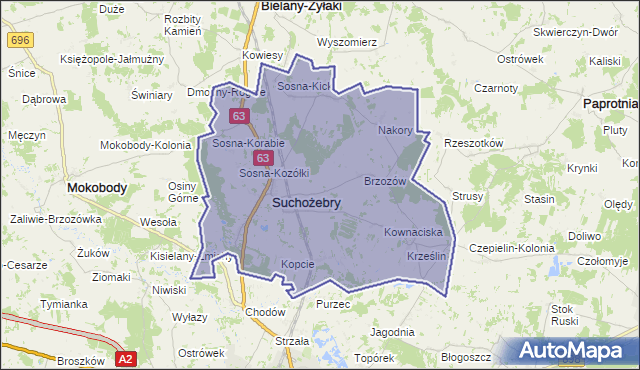 gmina Suchożebry - powiat siedlecki na mapie Targeo