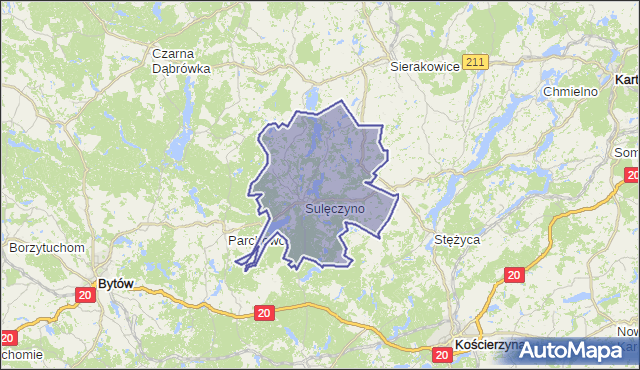 gmina Sulęczyno - powiat kartuski na mapie Targeo