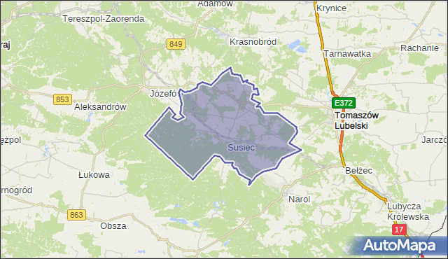 gmina Susiec - powiat tomaszowski na mapie Targeo
