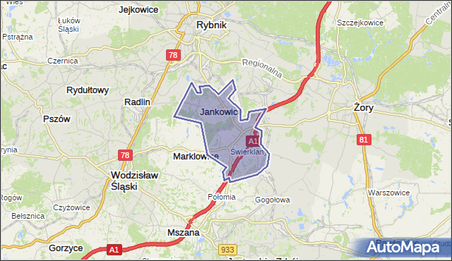 gmina Świerklany - powiat rybnicki na mapie Targeo