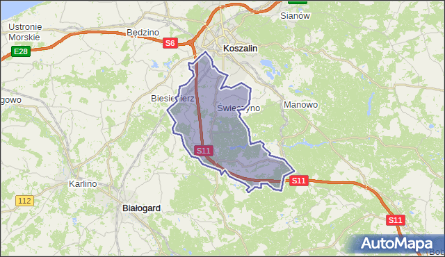 gmina Świeszyno - powiat koszaliński na mapie Targeo