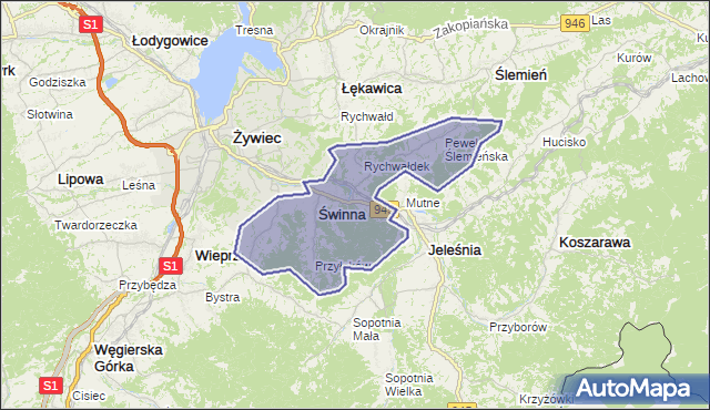 gmina Świnna - powiat żywiecki na mapie Targeo