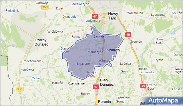 gmina Szaflary - powiat nowotarski na mapie Targeo