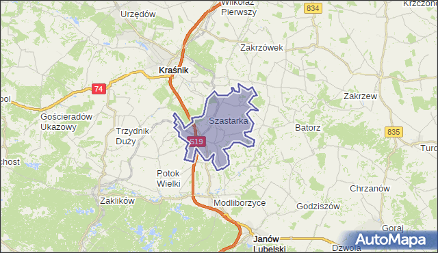 gmina Szastarka - powiat kraśnicki na mapie Targeo