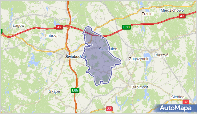 gmina Szczaniec - powiat świebodziński na mapie Targeo