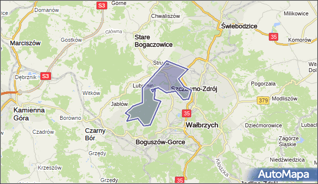 gmina Szczawno-Zdrój - powiat wałbrzyski na mapie Targeo