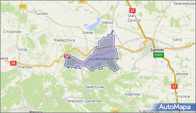 gmina Szczebrzeszyn - powiat zamojski na mapie Targeo