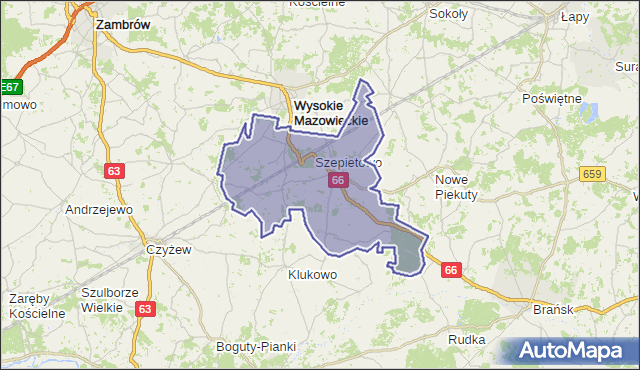 gmina Szepietowo - powiat wysokomazowiecki na mapie Targeo