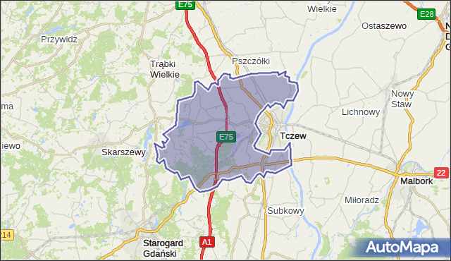 gmina Tczew - powiat tczewski na mapie Targeo