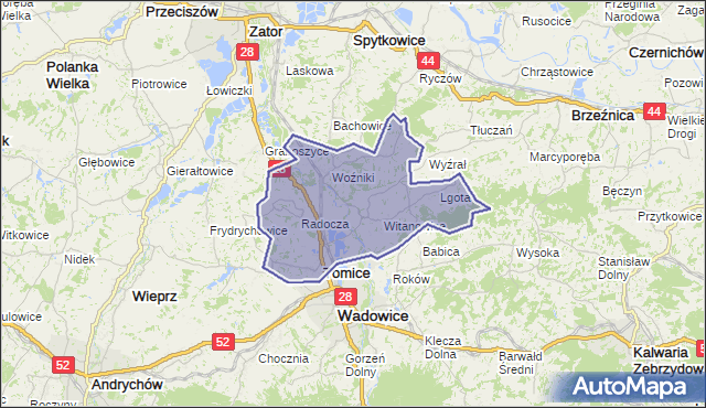 gmina Tomice - powiat wadowicki na mapie Targeo