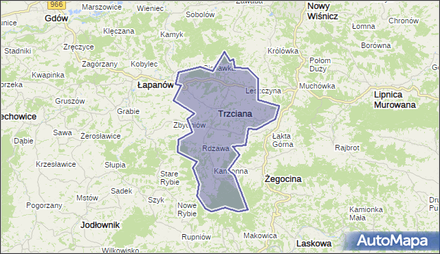 gmina Trzciana - powiat bocheński na mapie Targeo