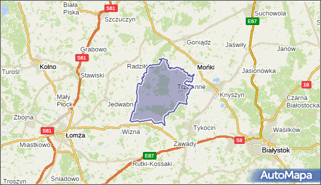 gmina Trzcianne - powiat moniecki na mapie Targeo