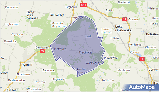 gmina Trzcinica - powiat kępiński na mapie Targeo