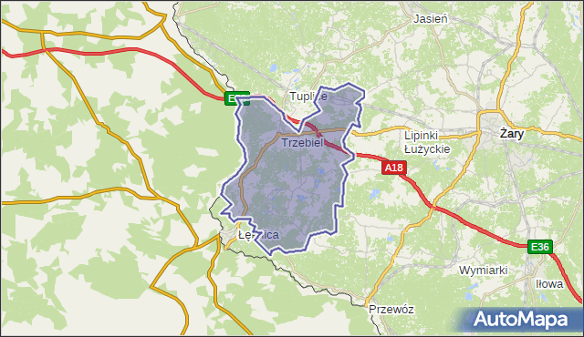 gmina Trzebiel - powiat żarski na mapie Targeo