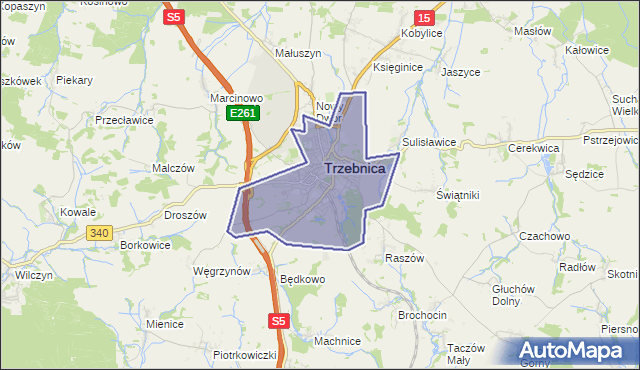 gmina Trzebnica - powiat trzebnicki na mapie Targeo