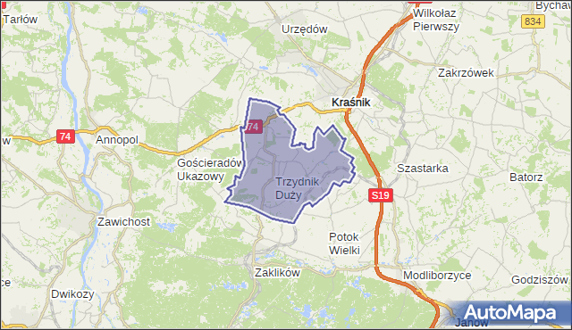 gmina Trzydnik Duży - powiat kraśnicki na mapie Targeo