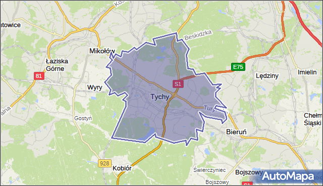 gmina Tychy - powiat Tychy na mapie Targeo