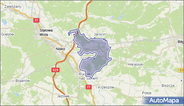 gmina Ulanów - powiat niżański na mapie Targeo