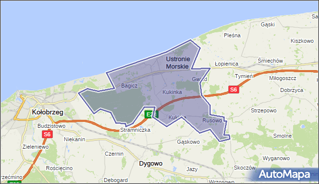 gmina Ustronie Morskie - powiat kołobrzeski na mapie Targeo