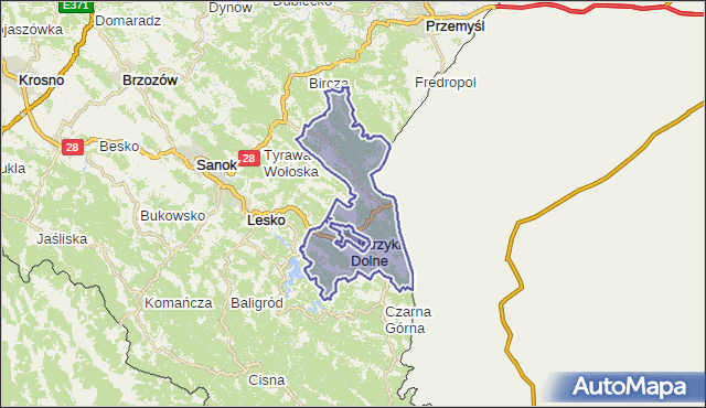 gmina Ustrzyki Dolne - powiat bieszczadzki na mapie Targeo