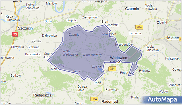 gmina Wadowice Górne - powiat mielecki na mapie Targeo