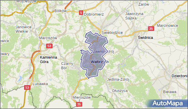 gmina Wałbrzych - powiat wałbrzyski na mapie Targeo