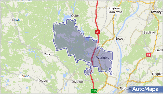 gmina Warlubie - powiat świecki na mapie Targeo