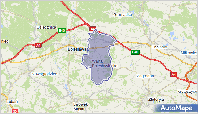 gmina Warta Bolesławiecka - powiat bolesławiecki na mapie Targeo