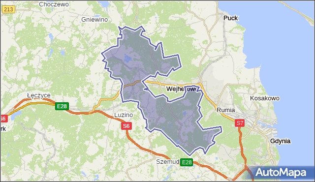 gmina Wejherowo - powiat wejherowski na mapie Targeo