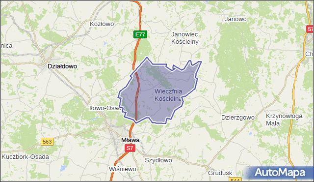 gmina Wieczfnia Kościelna - powiat mławski na mapie Targeo