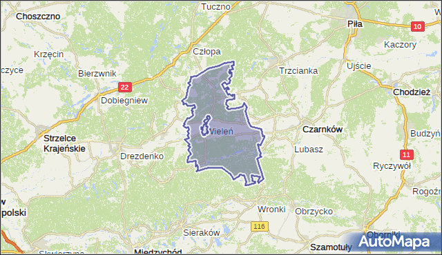 gmina Wieleń - powiat czarnkowsko-trzcianecki na mapie Targeo