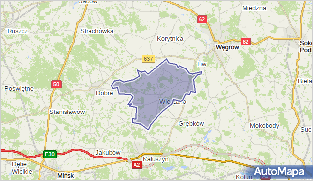gmina Wierzbno - powiat węgrowski na mapie Targeo