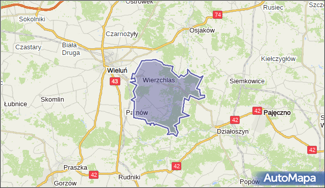gmina Wierzchlas - powiat wieluński na mapie Targeo