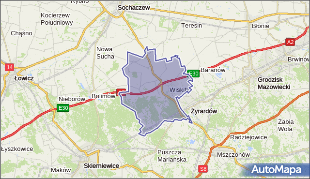 gmina Wiskitki - powiat żyrardowski na mapie Targeo