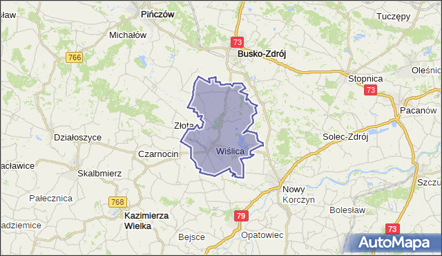 gmina Wiślica - powiat buski na mapie Targeo