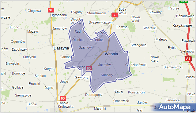 gmina Witonia - powiat łęczycki na mapie Targeo