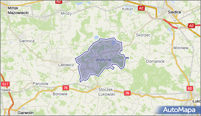 gmina Wodynie - powiat siedlecki na mapie Targeo