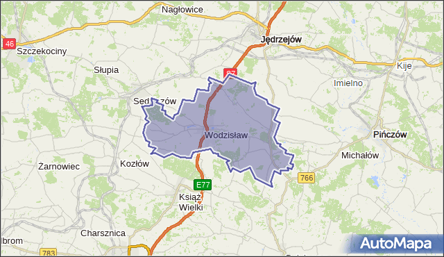 gmina Wodzisław - powiat jędrzejowski na mapie Targeo